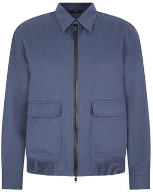 Brioni Short Linen And Cotton Shirt Collar Jacket - Blue
