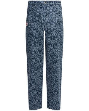 KENZO All-Over Patterned Wide-Leg Jeans - Blue
