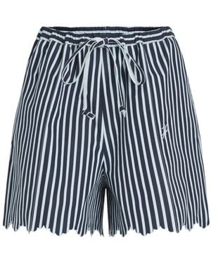 Patou Striped Logo Embroidered Drawstring Bermuda - Blue