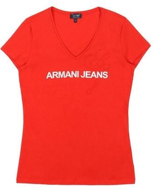 Armani Jeans V-Neck Logo T-Shirt - Red