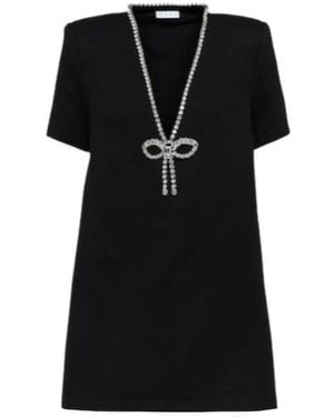 Area Crystal Bow Jersey T-Shirt Dress - Black