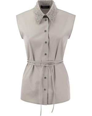 Fabiana Filippi Bead-Embellished Poplin Blouse - Grey