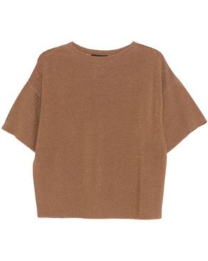 Fabiana Filippi Lurex Thread Crewneck Ribbed Top - Brown