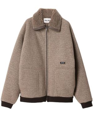Miu Miu Logo-Patch Zipped Jacket - Brown