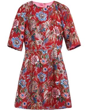 Dolce & Gabbana Metallic Round Neck Floral Dress - Red
