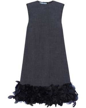 Prada Embroidered Wool Mini-Dress - Blue
