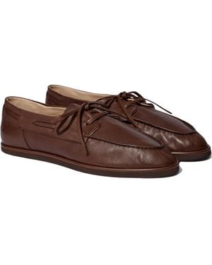 AURALEE Lace-Up Boat Shoes - Brown