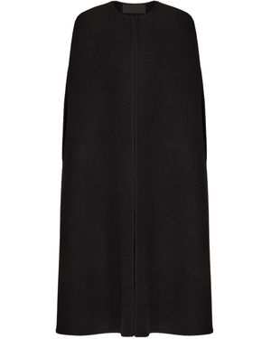 Valentino Straight Hem Crewneck Cape Coat - Black