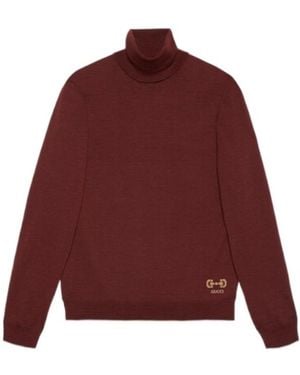 Gucci Logo-Print Roll-Neck Sweater - Red