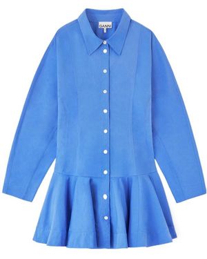 Ganni Stretch Poplin Mini Shirt Dress - Blue