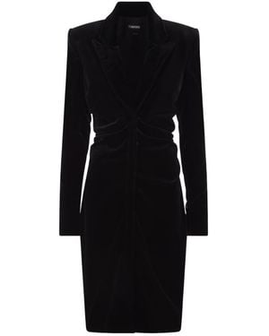 Tom Ford Plunging V-Neck Velvet Midi Dress - Black