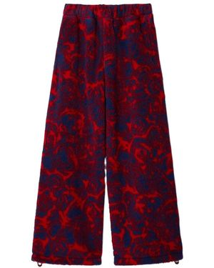 Burberry Rose-Print Fleece Pants - Red