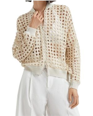 Brunello Cucinelli Crochet-Knit Zip-Up Jacket - White