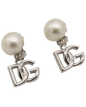 Dolce & Gabbana Logo Pendant Drop Earrings - White