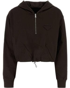 Prada Reversible Cotton Jersey And Re-Nylon Hoodie - Black