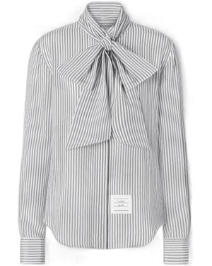 Thom Browne Striped Silk-Satin Shirt - Gray