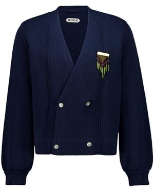 Bode Double-Breasted Long-Sleeved Cardigan - Blue