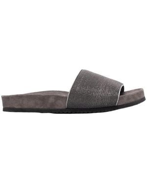 Brunello Cucinelli Precious Flat Slide Sandals - Grey