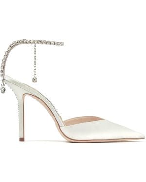 Jimmy Choo Ivory Satin Pumps With Crystal Embellishment - White