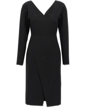 Fendi Techno V-Neck Jersey Midi Dress - Black