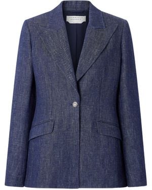 Gabriela Hearst Levia Darted Linen-Chambray Blazer - Blue