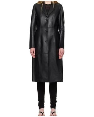 TOTEME Totême Single-Breasted Leather Coat - Black