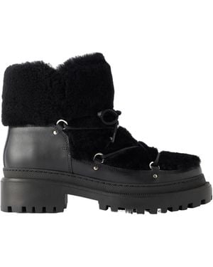 Yves Salomon Lace-Detailed Shearling-Trimmed Leather Ankle Boots - Black