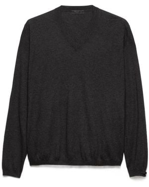 Prada Ribbed V-Neck Jumper - Black
