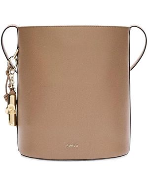 Furla Roxie S Logo Detail Bucket Bag - Natural