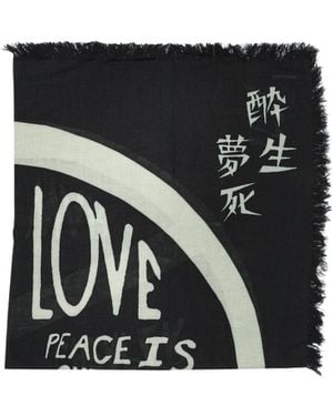 Kapital Giant Peace Frayed Scarf - Black