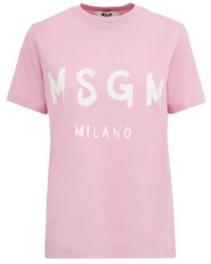 MSGM Logo Cotton T-Shirt - Pink
