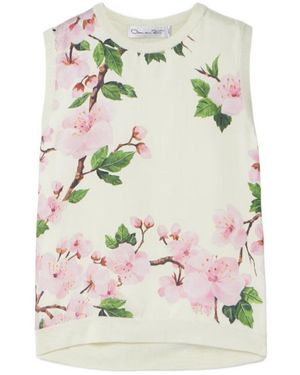 Oscar de la Renta Patchwork Floral Sleeveless Top - White