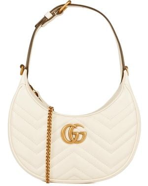 Gucci Chevron Leather Gg Marmont Half-Moon Mini Bag - White