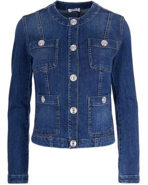 Liu Jo Jewel-Button Crewneck Denim Jacket - Blue