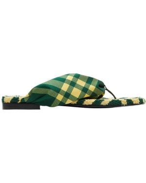 Burberry Checked Thong-Strap Pool Flat Slides - Green