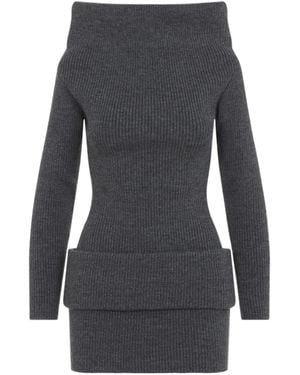 Jean Paul Gaultier Off-Shoulder Knitted Dress - Gray