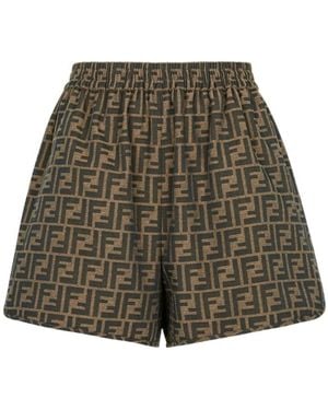 Fendi Ff Jacquard Elasticated Waistband Shorts - Green