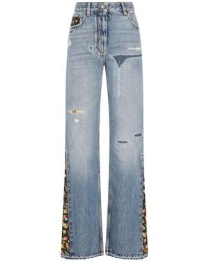 Valentino Floral Panelled Flared Jeans - Blue
