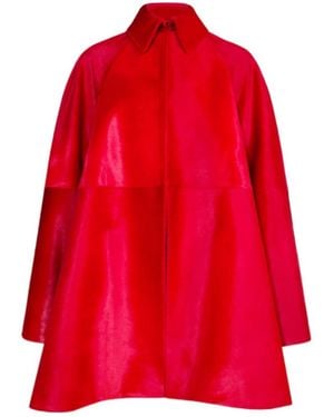 Alaïa Pony Calfskin A-Line Coat - Red