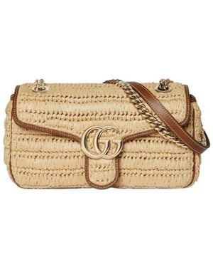 Gucci Gg Marmont Woven Medium Shoulder Bag - Natural