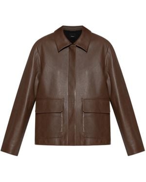 Theory Long-Sleeved Leather Jacket - Brown