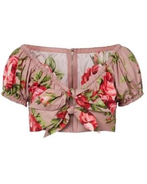Dolce & Gabbana Floral Bow-Detail Cotton Crop Top - Pink