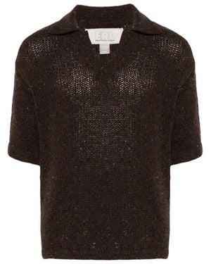 ERL Speckle-Knit Polo Sweater - Black