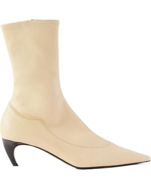 KHAITE Leather Ankle Boots - Natural