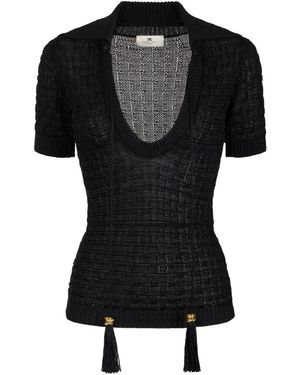 Elisabetta Franchi Basket-Stitch Tassel Knit Top - Black
