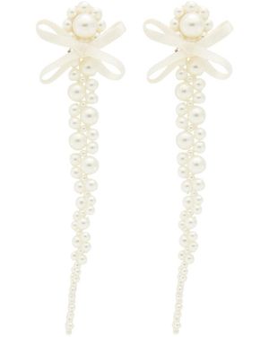 Simone Rocha Petite Bow Faux Pearl-Embellished Drop Earrings - White