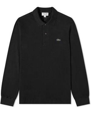 Lacoste Logo Embroidered Long-Sleeved Polo Shirt - Black