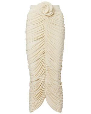 Magda Butrym Floral-Applique Ruched Midi Skirt - Natural
