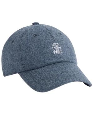 Brunello Cucinelli Virgin Wool Flannel Baseball Cap With Embroidered Logo - Blue