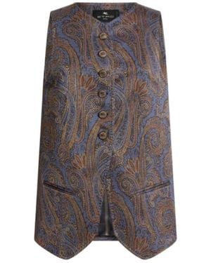 Etro Cotton-Blend Jacquard Waistcoat With Paisley Motif - Gray